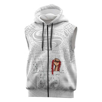 Super Samoa-Six Eight Five to The World Sleeveless Zip Hoodie Traditional Samoan Tattoo All White LT03 White - Polynesian Pride