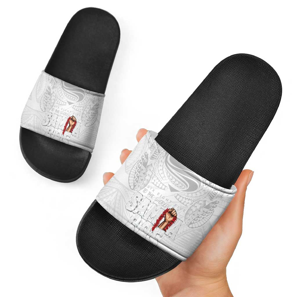 Super Samoa-Six Eight Five to The World Slide Sandals Traditional Samoan Tattoo All White