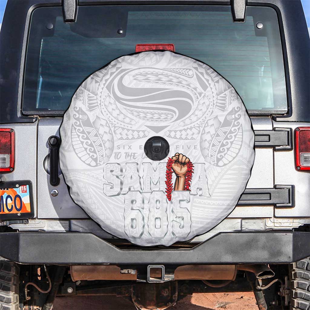 Super Samoa-Six Eight Five to The World Spare Tire Cover Traditional Samoan Tattoo All White