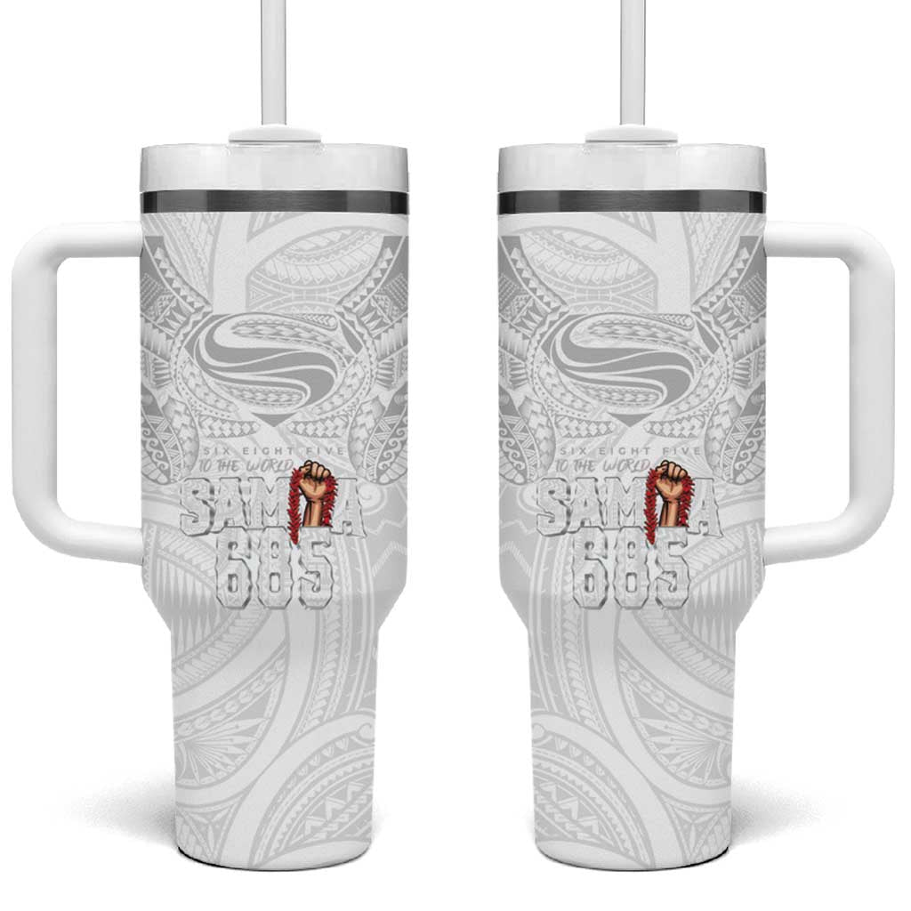 Super Samoa-Six Eight Five to The World Tumbler With Handle Traditional Samoan Tattoo All White LT03 One Size: 40 oz White - Polynesian Pride