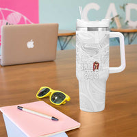Super Samoa-Six Eight Five to The World Tumbler With Handle Traditional Samoan Tattoo All White LT03 - Polynesian Pride