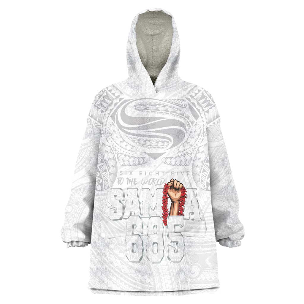 Super Samoa-Six Eight Five to The World Wearable Blanket Hoodie Traditional Samoan Tattoo All White