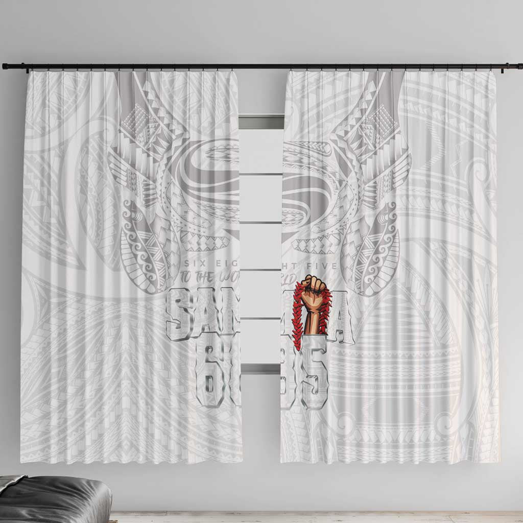 Super Samoa-Six Eight Five to The World Window Curtain Traditional Samoan Tattoo All White LT03 With Hooks White - Polynesian Pride