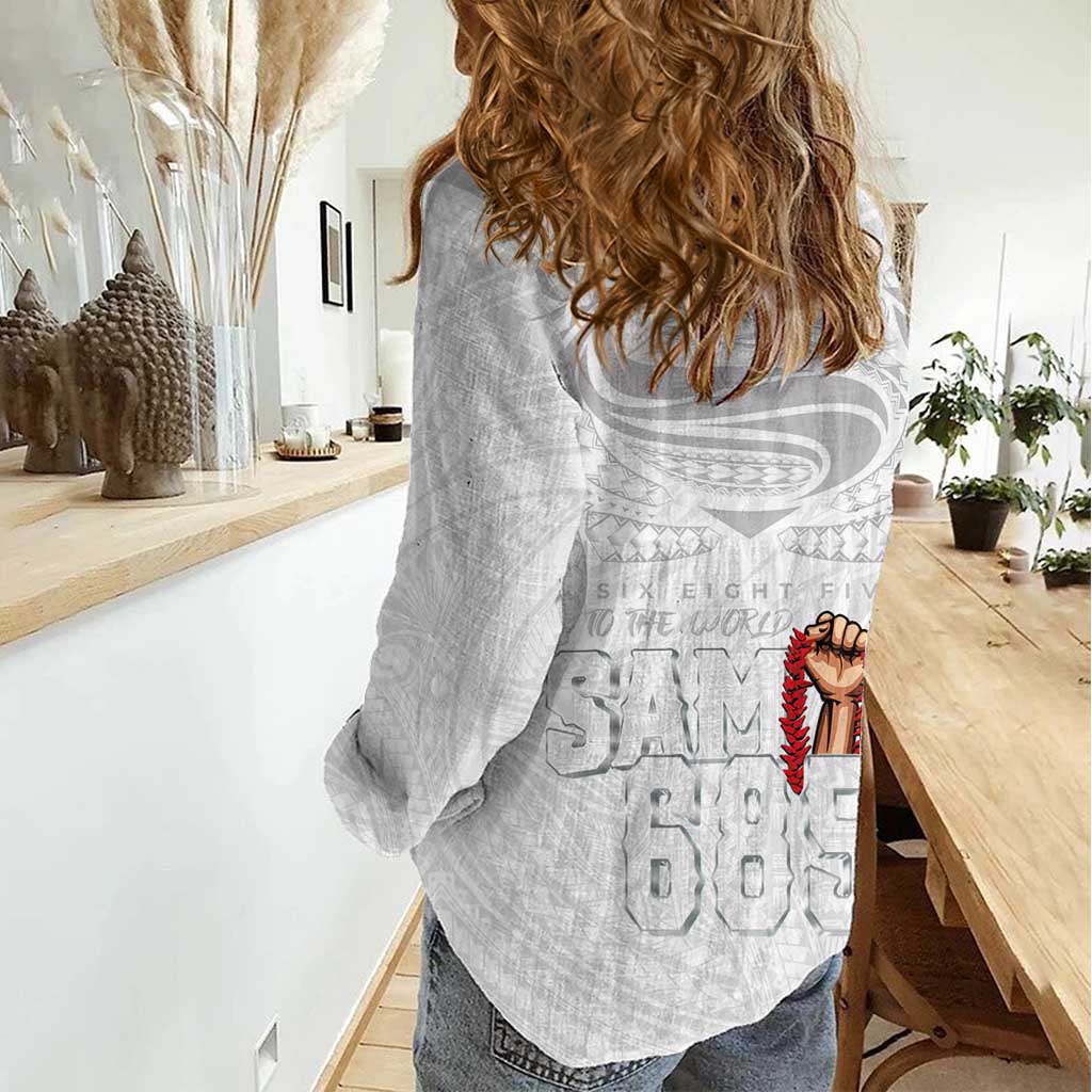 Super Samoa-Six Eight Five to The World Women Casual Shirt Traditional Samoan Tattoo All White