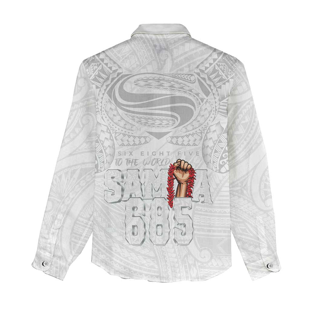 Super Samoa-Six Eight Five to The World Women Casual Shirt Traditional Samoan Tattoo All White