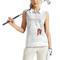 Super Samoa-Six Eight Five to The World Women Sleeveless Polo Shirt Traditional Samoan Tattoo All White