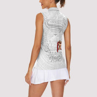 Super Samoa-Six Eight Five to The World Women Sleeveless Polo Shirt Traditional Samoan Tattoo All White