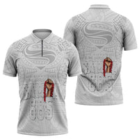 Super Samoa-Six Eight Five to The World Zipper Polo Shirt Traditional Samoan Tattoo All White LT03 - Polynesian Pride