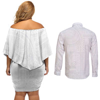 Lotu Tamaiti Samoan Art Tattoo Siapo Pattern Couples Matching Off Shoulder Short Dress and Long Sleeve Button Shirt