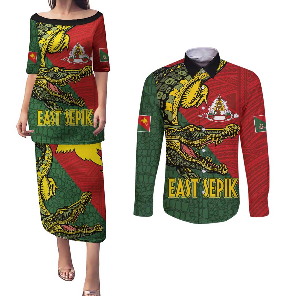 Sepik River Crocodile & Arts Festival Melanesian Pattern Couples Matching Puletasi and Long Sleeve Button Shirt
