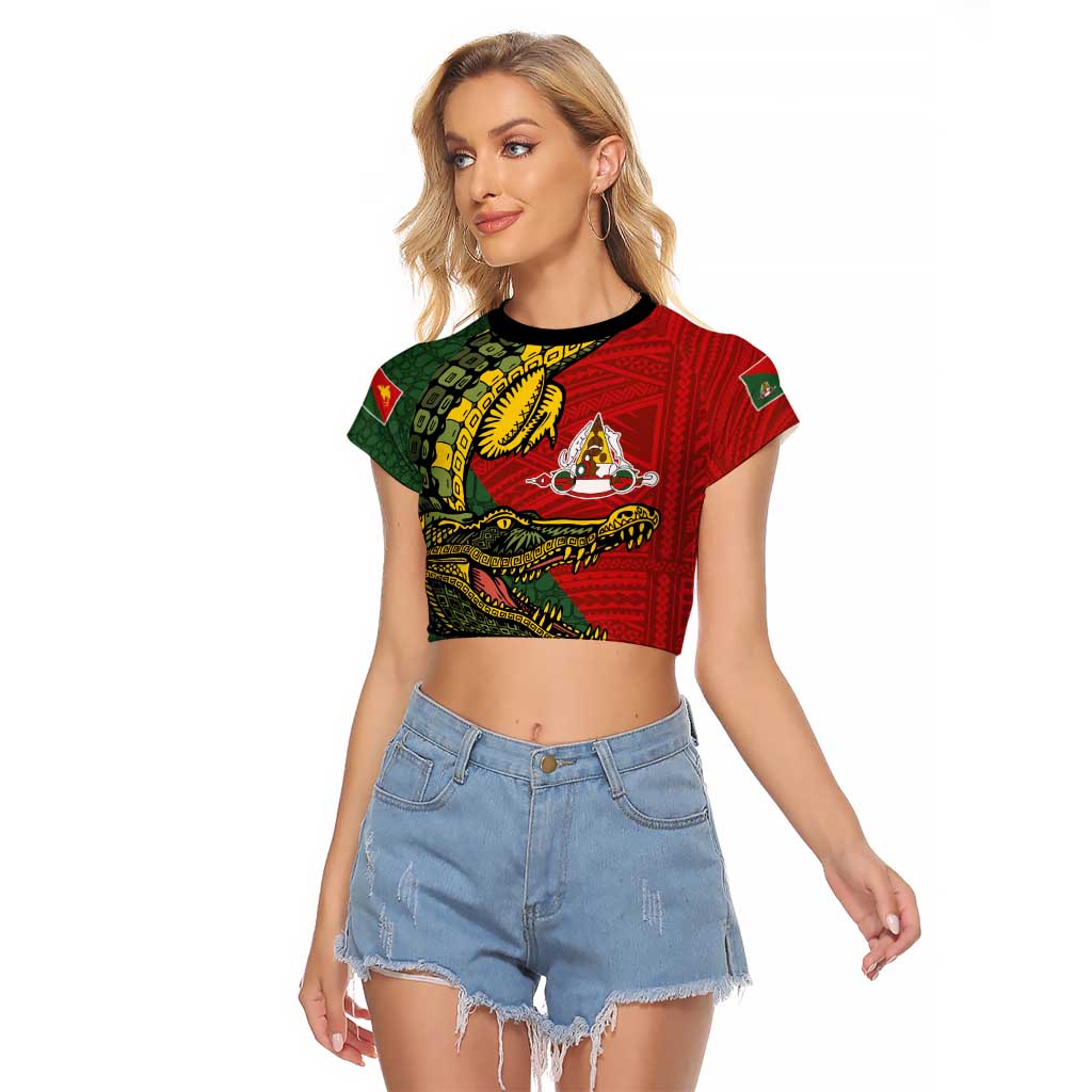 Sepik River Crocodile & Arts Festival Melanesian Pattern Raglan Cropped T Shirt LT03 Female Red - Polynesian Pride