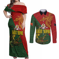 Sepik River Crocodile & Arts Festival Couples Matching Off Shoulder Maxi Dress and Long Sleeve Button Shirt Bird-of-paradise Melanesian Tattoo