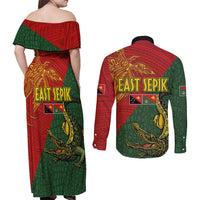 Sepik River Crocodile & Arts Festival Couples Matching Off Shoulder Maxi Dress and Long Sleeve Button Shirt Bird-of-paradise Melanesian Tattoo