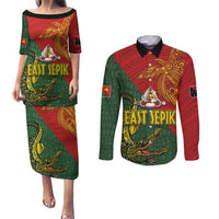 Sepik River Crocodile & Arts Festival Couples Matching Puletasi and Long Sleeve Button Shirt Bird-of-paradise Melanesian Tattoo