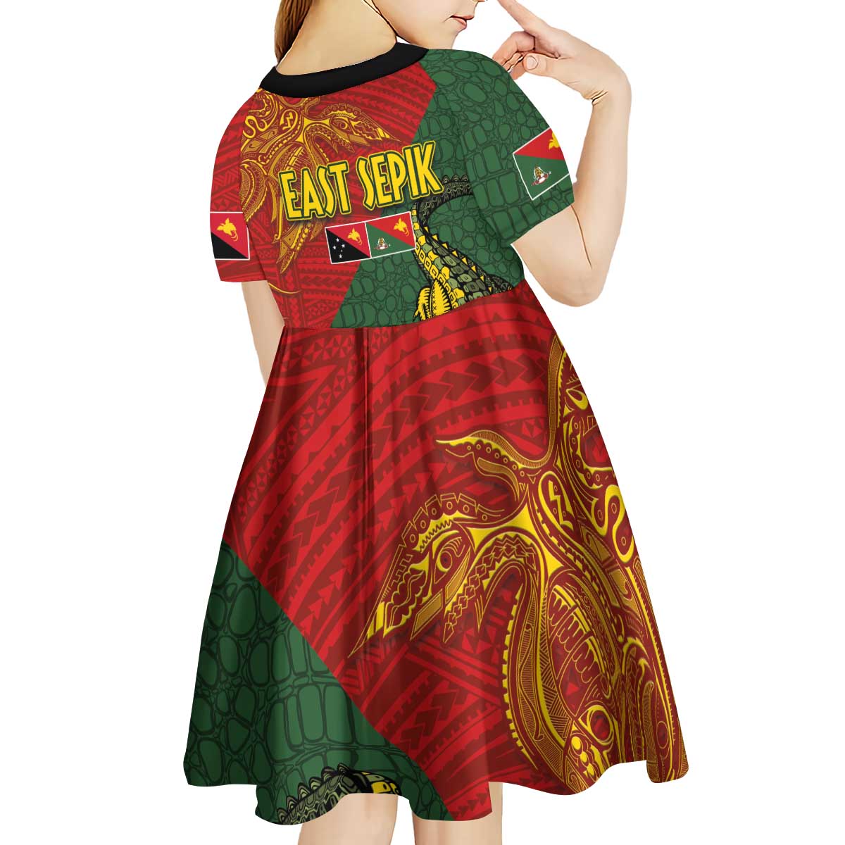 Sepik River Crocodile & Arts Festival Kid Short Sleeve Dress Bird-of-paradise Melanesian Tattoo