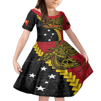 Papua New Guinea Independence Day Family Matching Off The Shoulder Long Sleeve Dress and Hawaiian Shirt Bird-of-paradise Melanesian Tattoo
