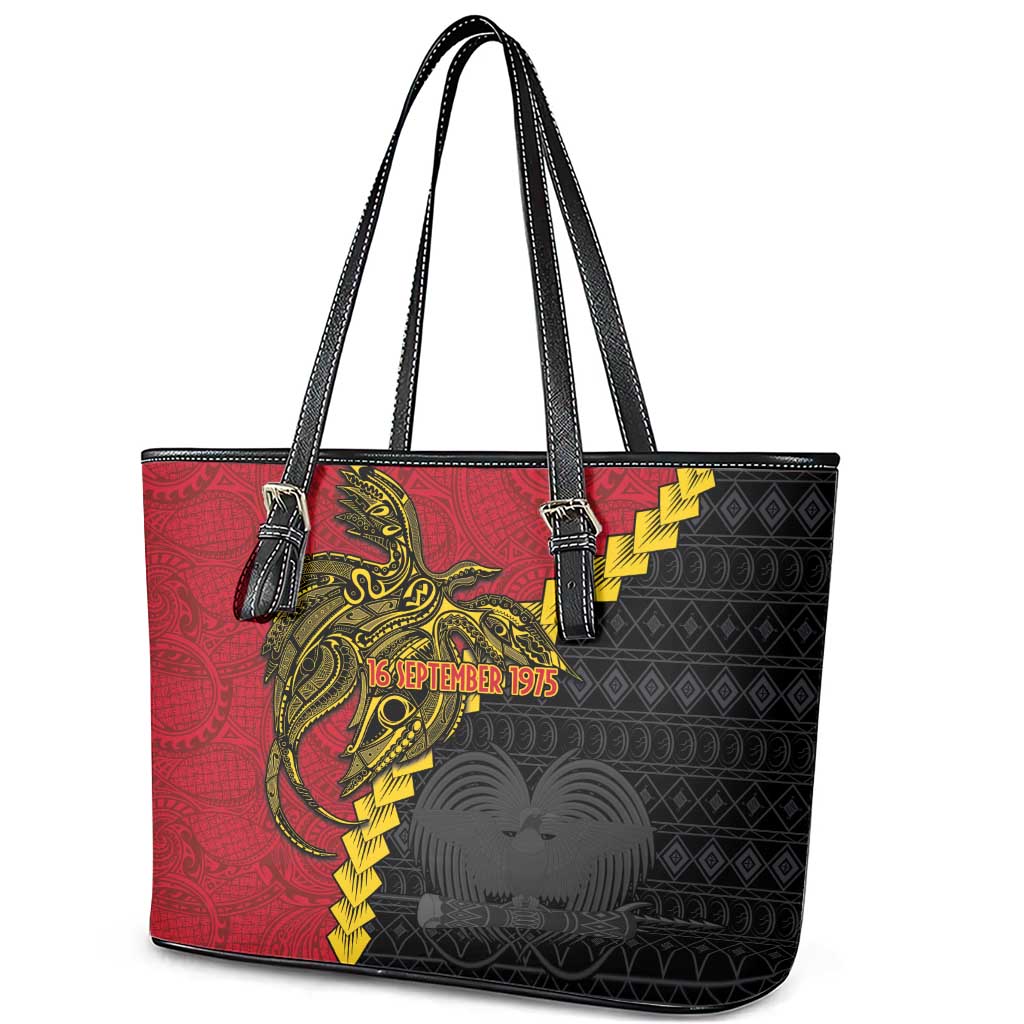 Papua New Guinea Independence Day Leather Tote Bag Bird-of-paradise Melanesian Tattoo