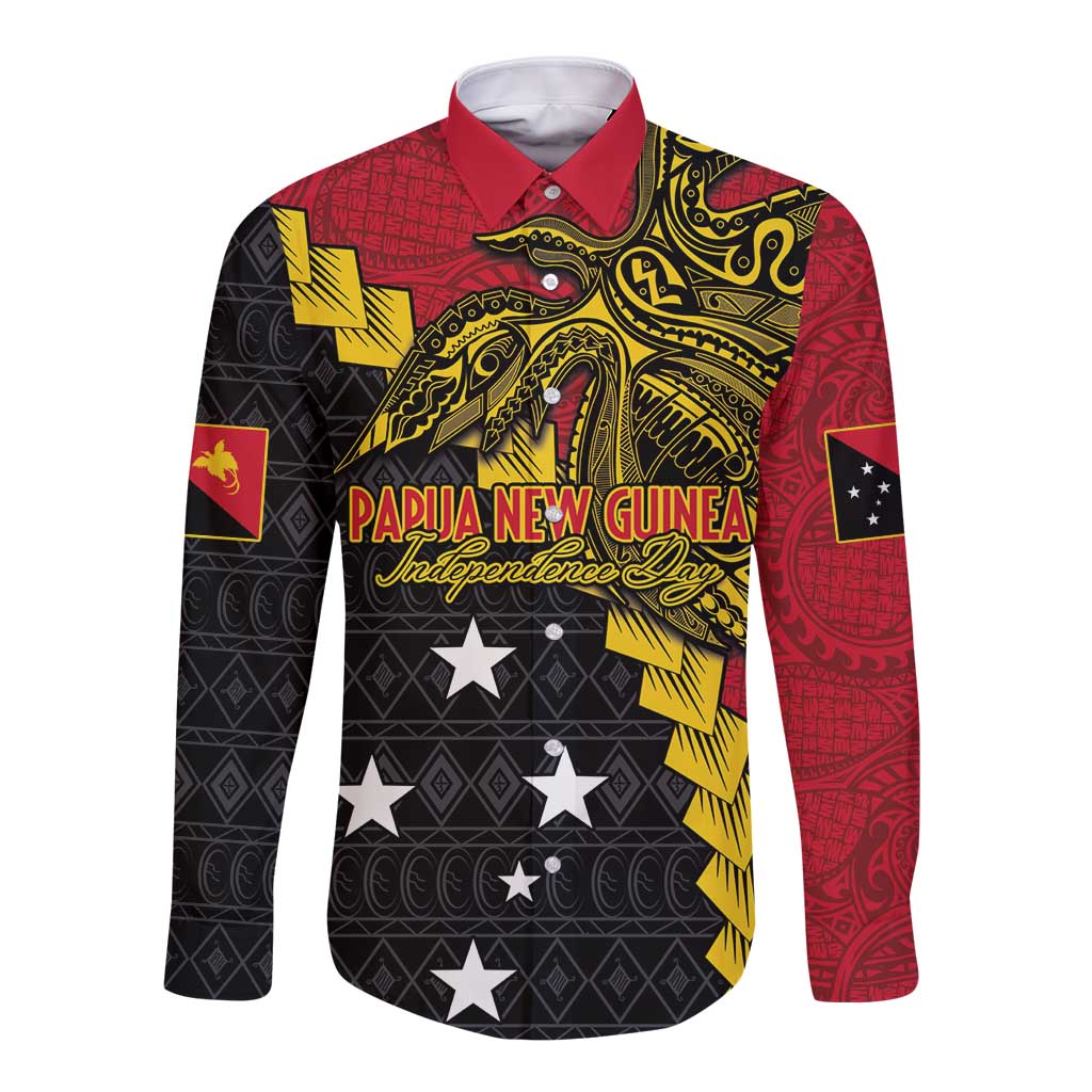 Papua New Guinea Independence Day Long Sleeve Button Shirt Bird-of-paradise Melanesian Tattoo