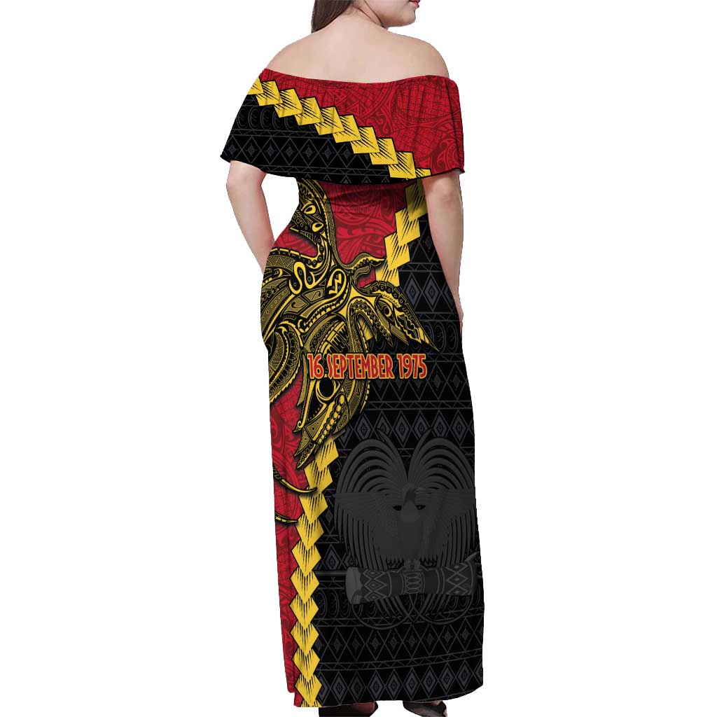 Papua New Guinea Independence Day Off Shoulder Maxi Dress Bird-of-paradise Melanesian Tattoo