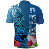 Polynesian Fiji Polo Shirt Shark and Hibiscus Tapa Pattern Blue Version LT03 - Polynesian Pride