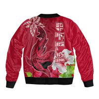 Polynesian Fiji Bomber Jacket Shark and Hibiscus Tapa Pattern Red Version LT03 - Polynesian Pride