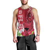 Polynesian Fiji Men Tank Top Shark and Hibiscus Tapa Pattern Red Version LT03 - Polynesian Pride