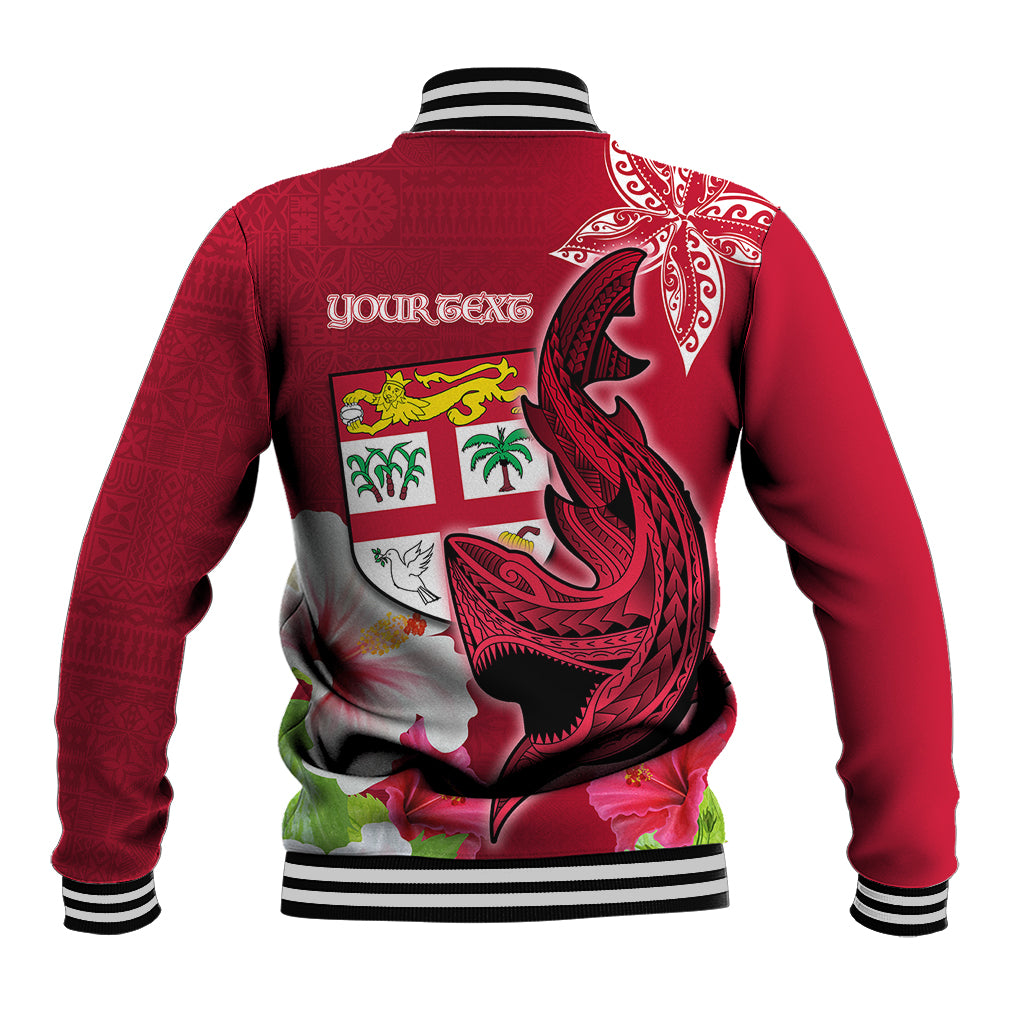 Custom Polynesian Fiji Baseball Jacket Shark and Hibiscus Tapa Pattern Red Version LT03 - Polynesian Pride