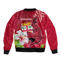 Custom Polynesian Fiji Bomber Jacket Shark and Hibiscus Tapa Pattern Red Version LT03 - Polynesian Pride