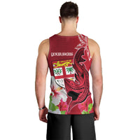 Custom Polynesian Fiji Men Tank Top Shark and Hibiscus Tapa Pattern Red Version LT03 - Polynesian Pride