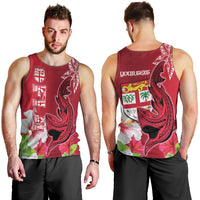 Custom Polynesian Fiji Men Tank Top Shark and Hibiscus Tapa Pattern Red Version LT03 - Polynesian Pride