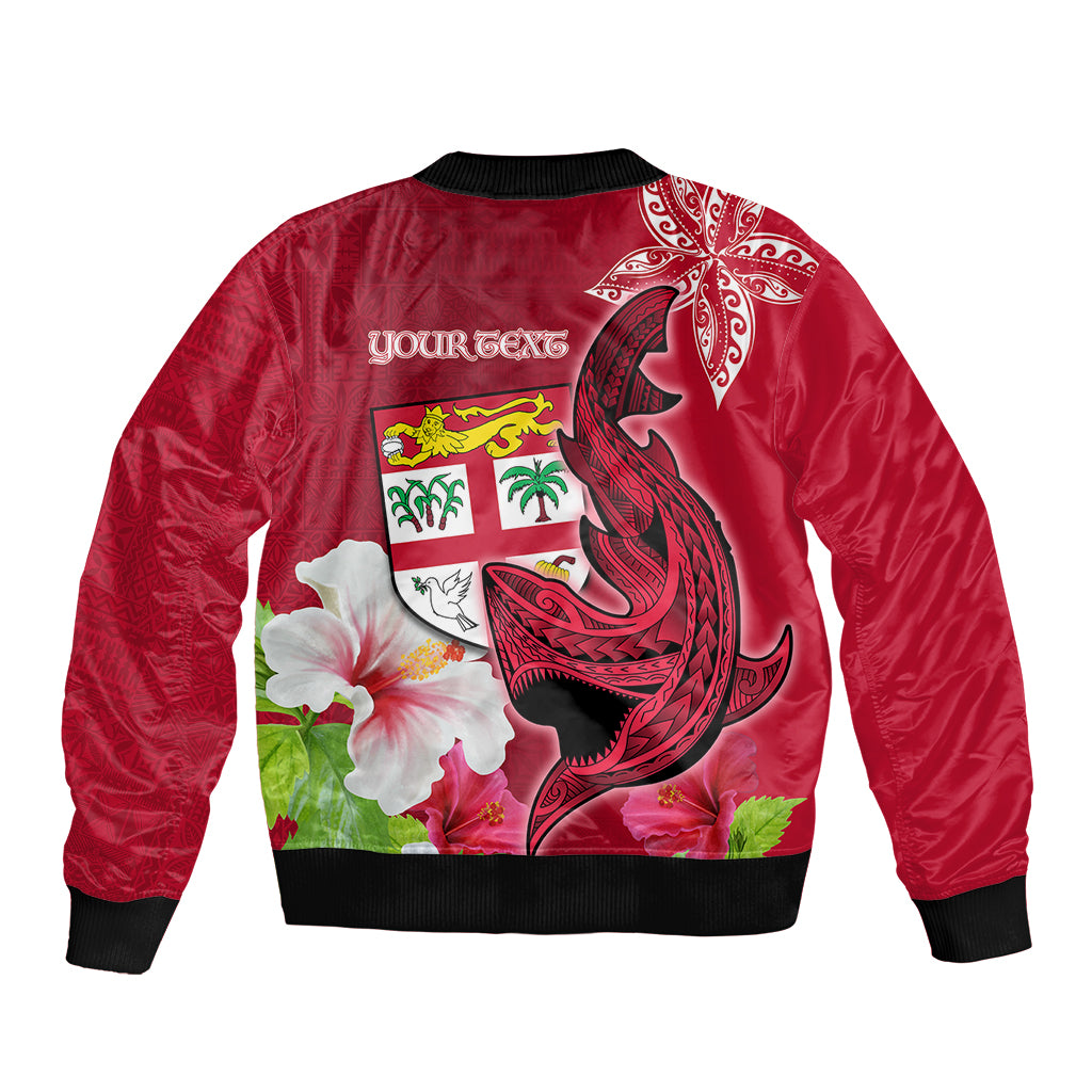 Custom Polynesian Fiji Sleeve Zip Bomber Jacket Shark and Hibiscus Tapa Pattern Red Version LT03 - Polynesian Pride