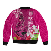 Polynesian Fiji Sleeve Zip Bomber Jacket Shark and Hibiscus Tapa Pattern Purple Version LT03 - Polynesian Pride
