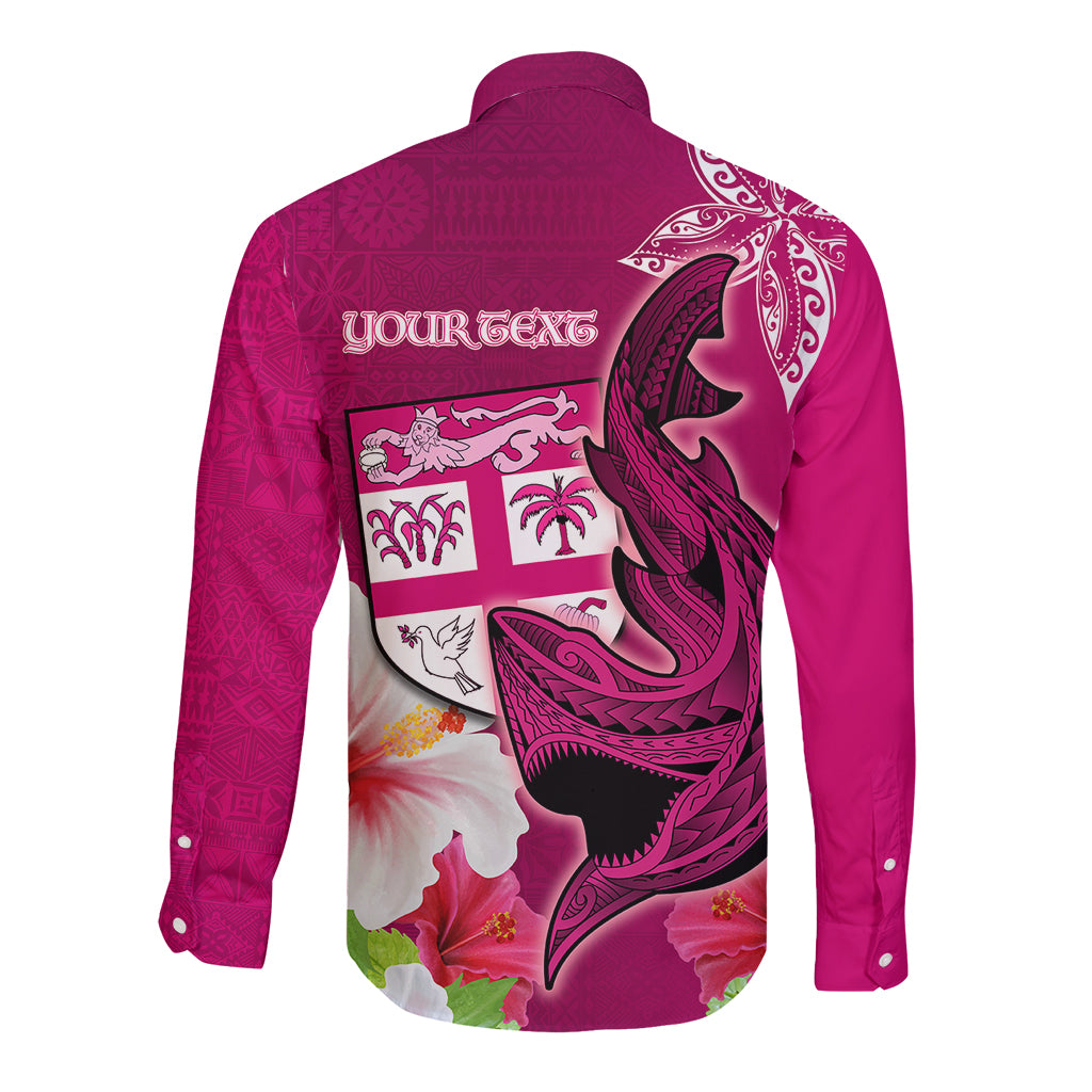 Custom Polynesian Fiji Long Sleeve Button Shirt Shark and Hibiscus Tapa Pattern Purple Version LT03 - Polynesian Pride