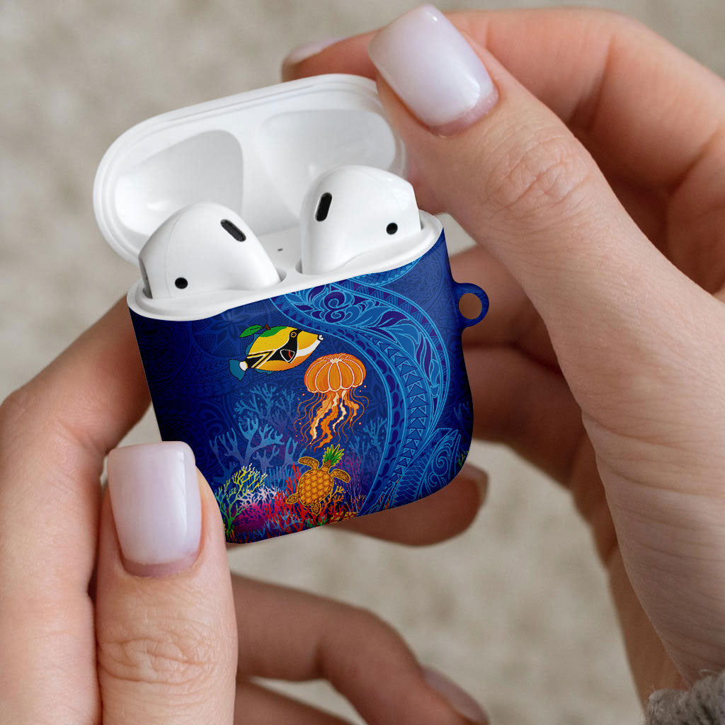 Hawaiian Funny Fruits Sea Animals AirPods Case Mango Reef Triggerfish and Pineapple Turtle and Mandarin Jellyfish LT03 - Polynesian Pride