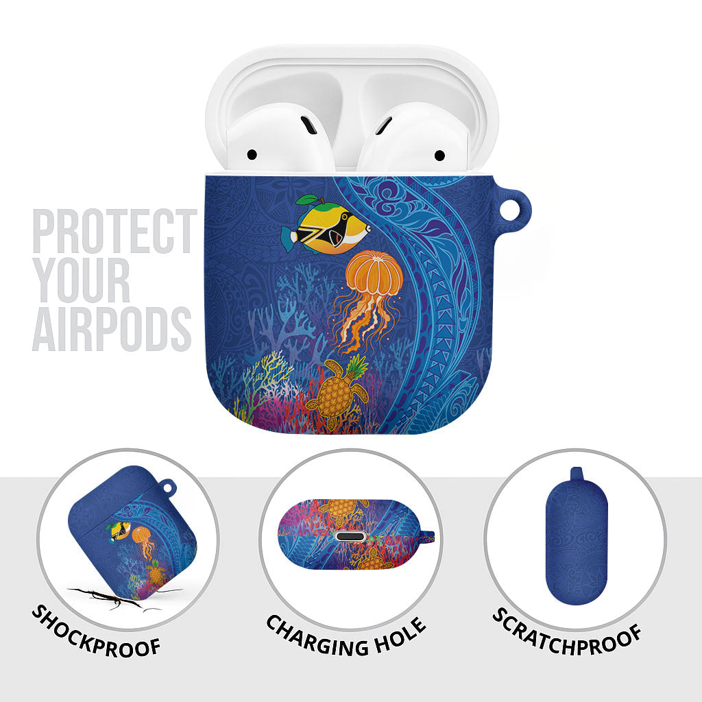 Hawaiian Funny Fruits Sea Animals AirPods Case Mango Reef Triggerfish and Pineapple Turtle and Mandarin Jellyfish LT03 - Polynesian Pride