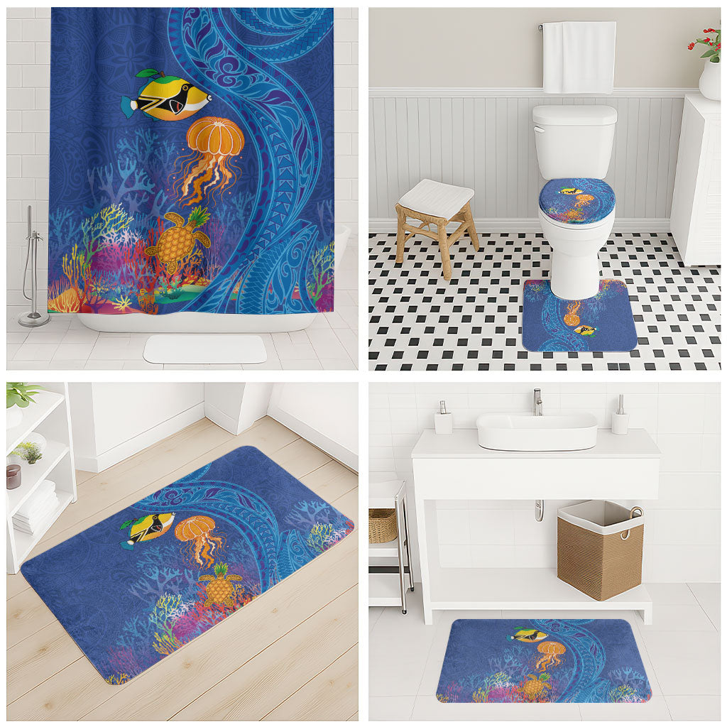 Hawaiian Funny Fruits Sea Animals Bathroom Set Mango Reef Triggerfish and Pineapple Turtle and Mandarin Jellyfish LT03 - Polynesian Pride