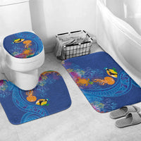Hawaiian Funny Fruits Sea Animals Bathroom Set Mango Reef Triggerfish and Pineapple Turtle and Mandarin Jellyfish LT03 Mat Set Only (3 pcs) One Size Blue - Polynesian Pride