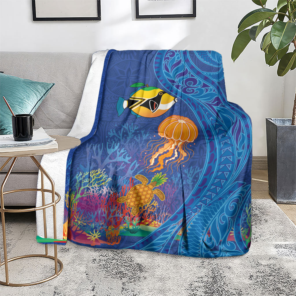 Hawaiian Funny Fruits Sea Animals Blanket Mango Reef Triggerfish and Pineapple Turtle and Mandarin Jellyfish LT03 - Polynesian Pride