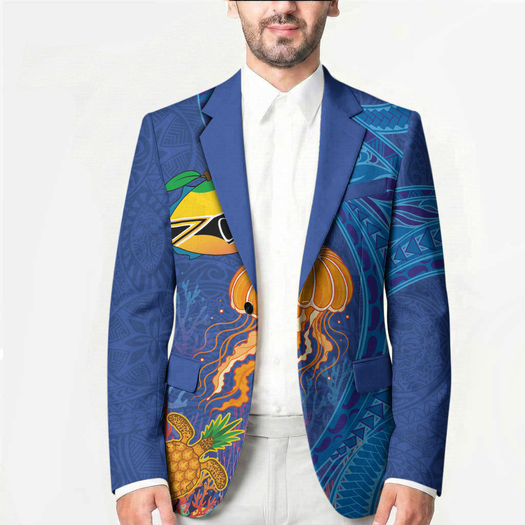 Hawaiian Funny Fruits Sea Animals Blazer Mango Reef Triggerfish and Pineapple Turtle and Mandarin Jellyfish LT03 - Polynesian Pride