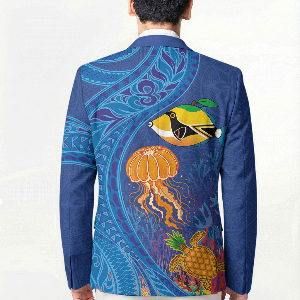 Hawaiian Funny Fruits Sea Animals Blazer Mango Reef Triggerfish and Pineapple Turtle and Mandarin Jellyfish LT03 - Polynesian Pride