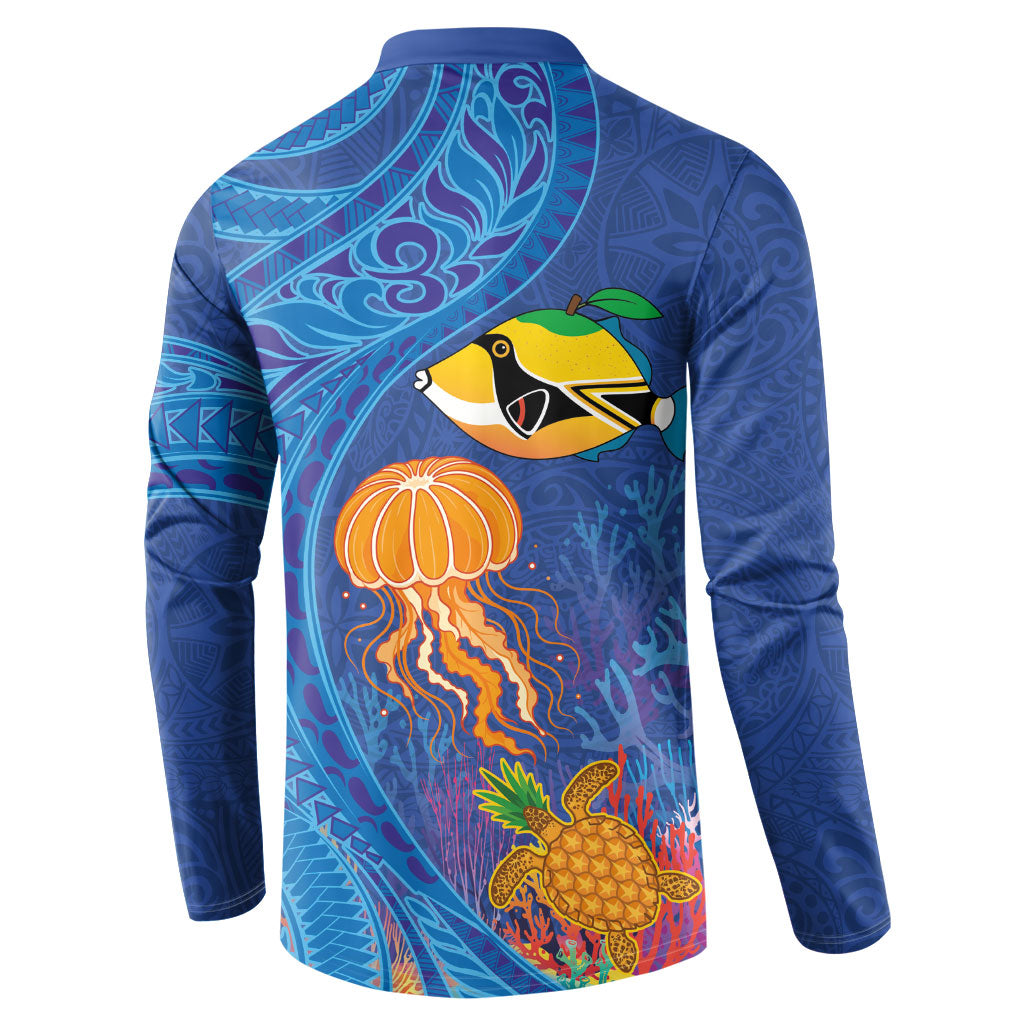 Hawaiian Funny Fruits Sea Animals Button Sweatshirt Mango Reef Triggerfish and Pineapple Turtle and Mandarin Jellyfish LT03 - Polynesian Pride