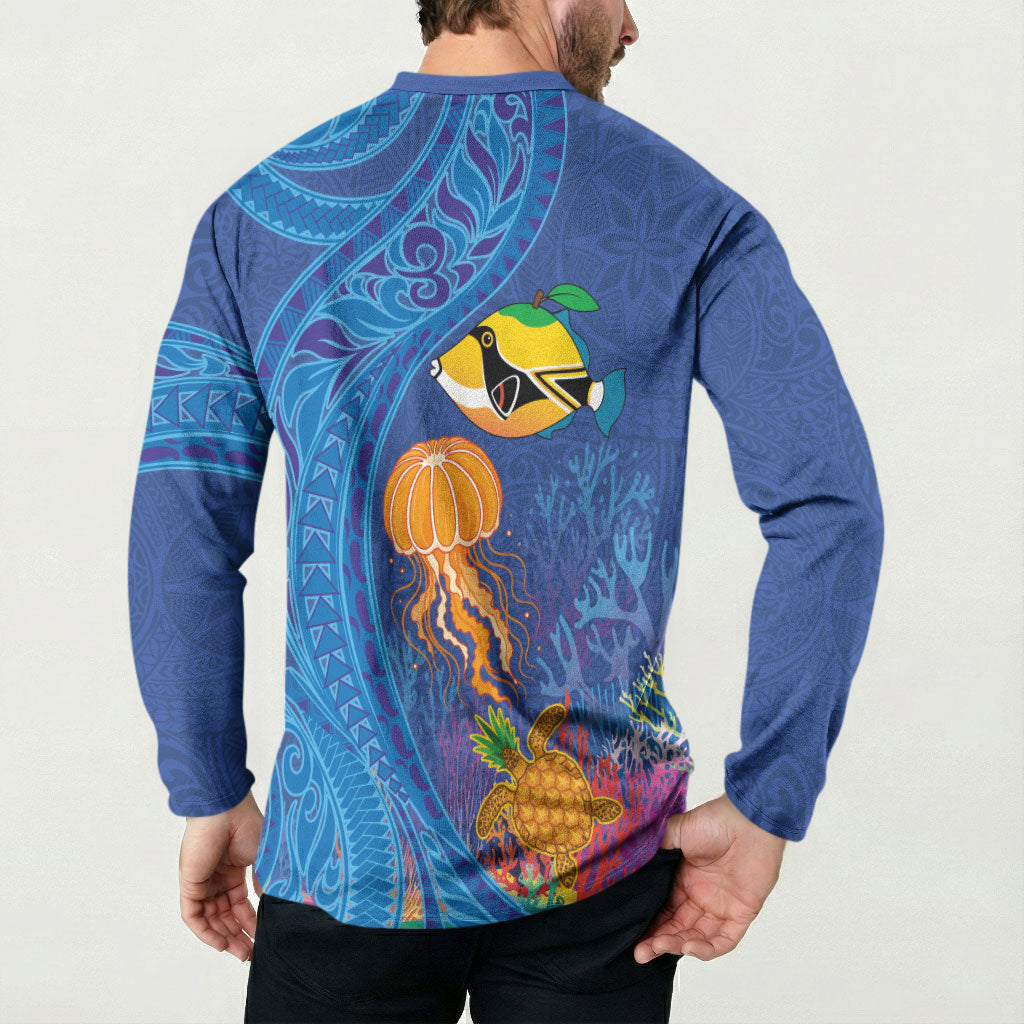 Hawaiian Funny Fruits Sea Animals Button Sweatshirt Mango Reef Triggerfish and Pineapple Turtle and Mandarin Jellyfish LT03 - Polynesian Pride