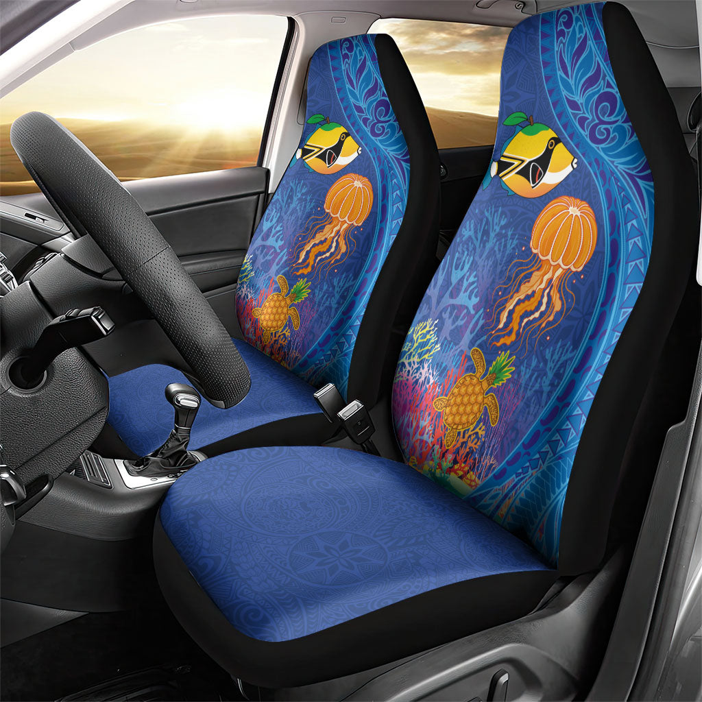 Hawaiian Funny Fruits Sea Animals Car Seat Cover Mango Reef Triggerfish and Pineapple Turtle and Mandarin Jellyfish LT03 - Polynesian Pride