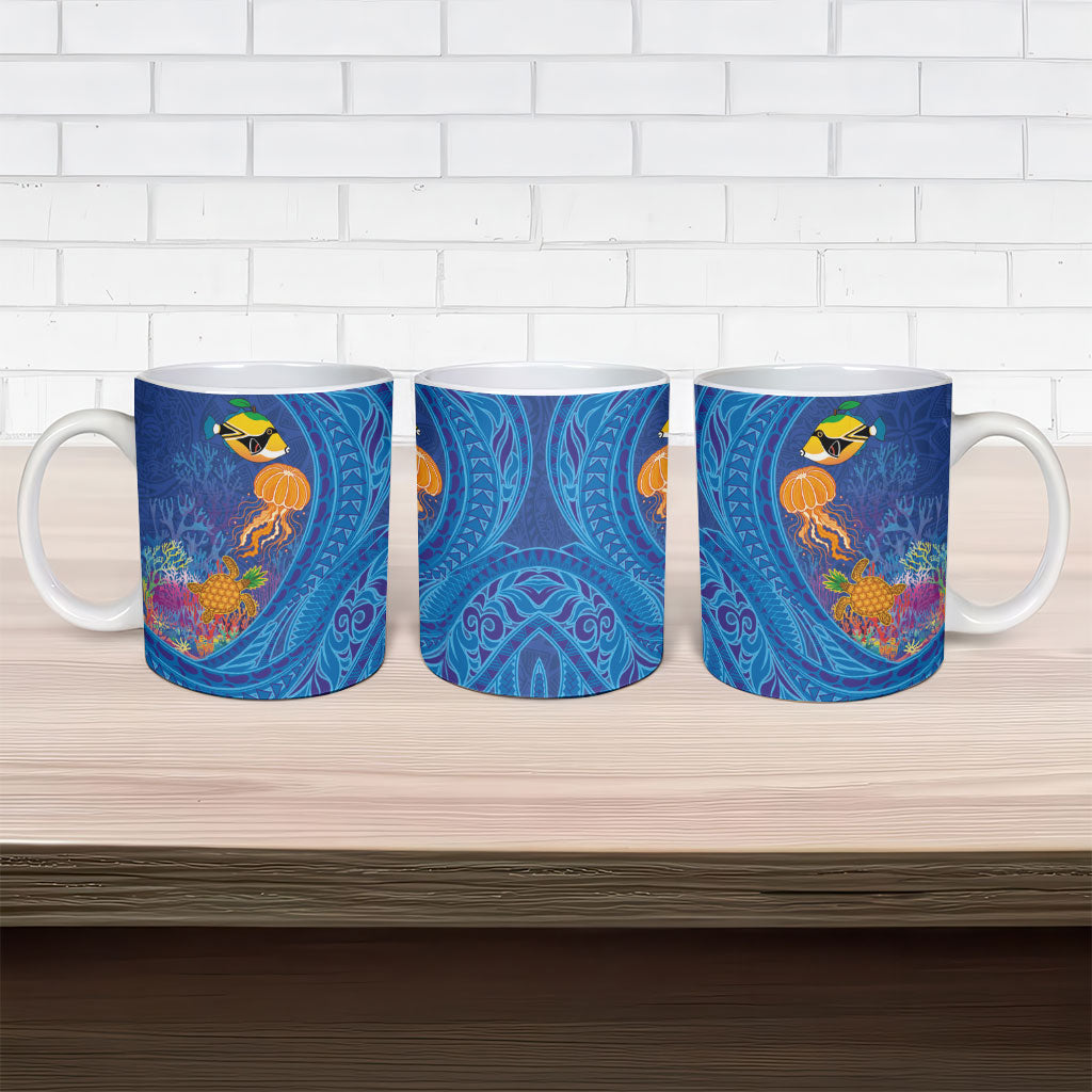 Hawaiian Funny Fruits Sea Animals Ceramic Mug Mango Reef Triggerfish and Pineapple Turtle and Mandarin Jellyfish LT03 - Polynesian Pride