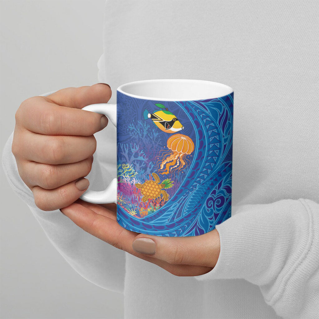 Hawaiian Funny Fruits Sea Animals Ceramic Mug Mango Reef Triggerfish and Pineapple Turtle and Mandarin Jellyfish LT03 - Polynesian Pride