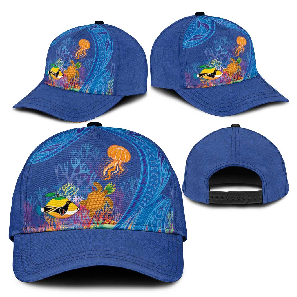 Hawaiian Funny Fruits Sea Animals Classic Cap Mango Reef Triggerfish and Pineapple Turtle and Mandarin Jellyfish LT03 - Polynesian Pride