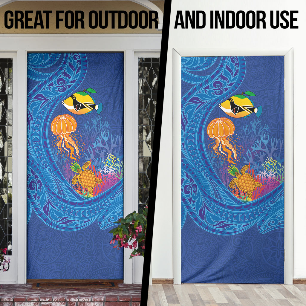 Hawaiian Funny Fruits Sea Animals Door Cover Mango Reef Triggerfish and Pineapple Turtle and Mandarin Jellyfish LT03 - Polynesian Pride