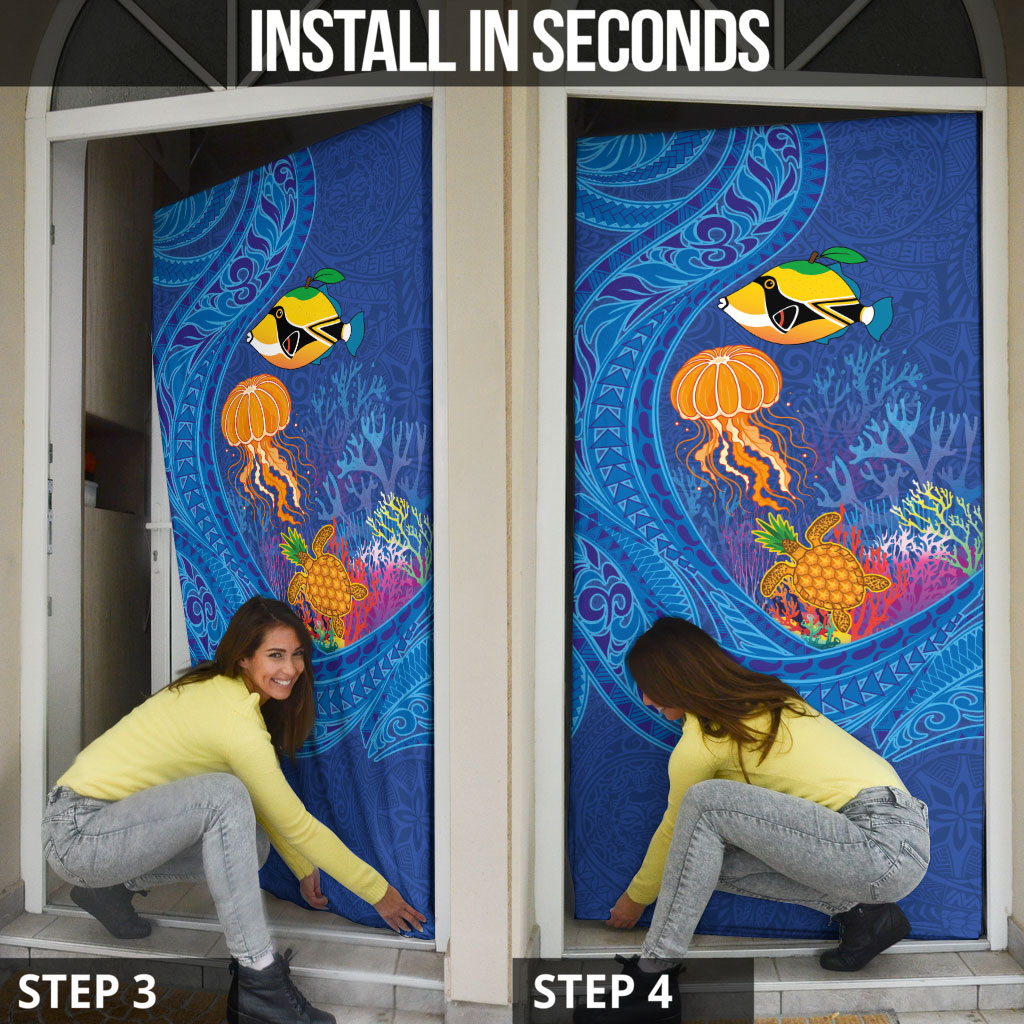 Hawaiian Funny Fruits Sea Animals Door Cover Mango Reef Triggerfish and Pineapple Turtle and Mandarin Jellyfish LT03 - Polynesian Pride