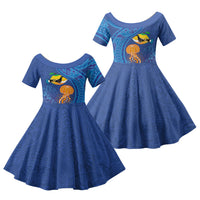 Hawaiian Funny Fruits Sea Animals Family Matching Short Sleeve Bodycon Dress and Hawaiian Shirt Mango Reef Triggerfish and Pineapple Turtle and Mandarin Jellyfish LT03 Daughter's Dress Blue - Polynesian Pride
