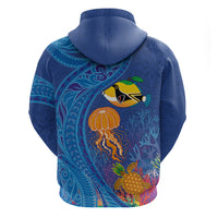 Hawaiian Funny Fruits Sea Animals Hoodie Mango Reef Triggerfish and Pineapple Turtle and Mandarin Jellyfish